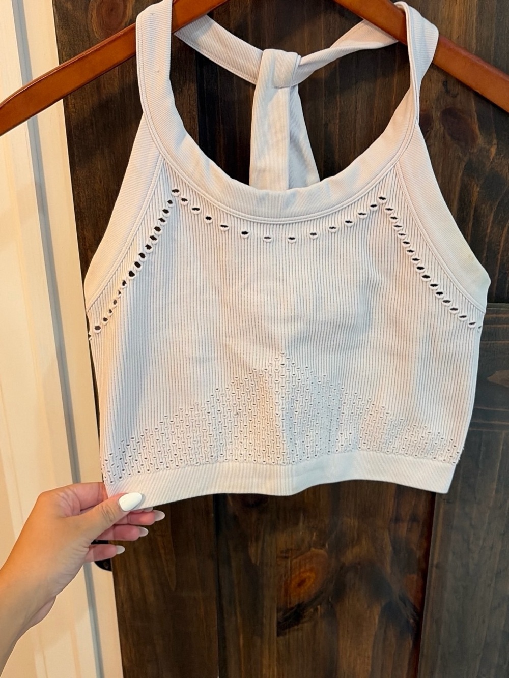 Free People Cream Ribbed Halter Crop Tank